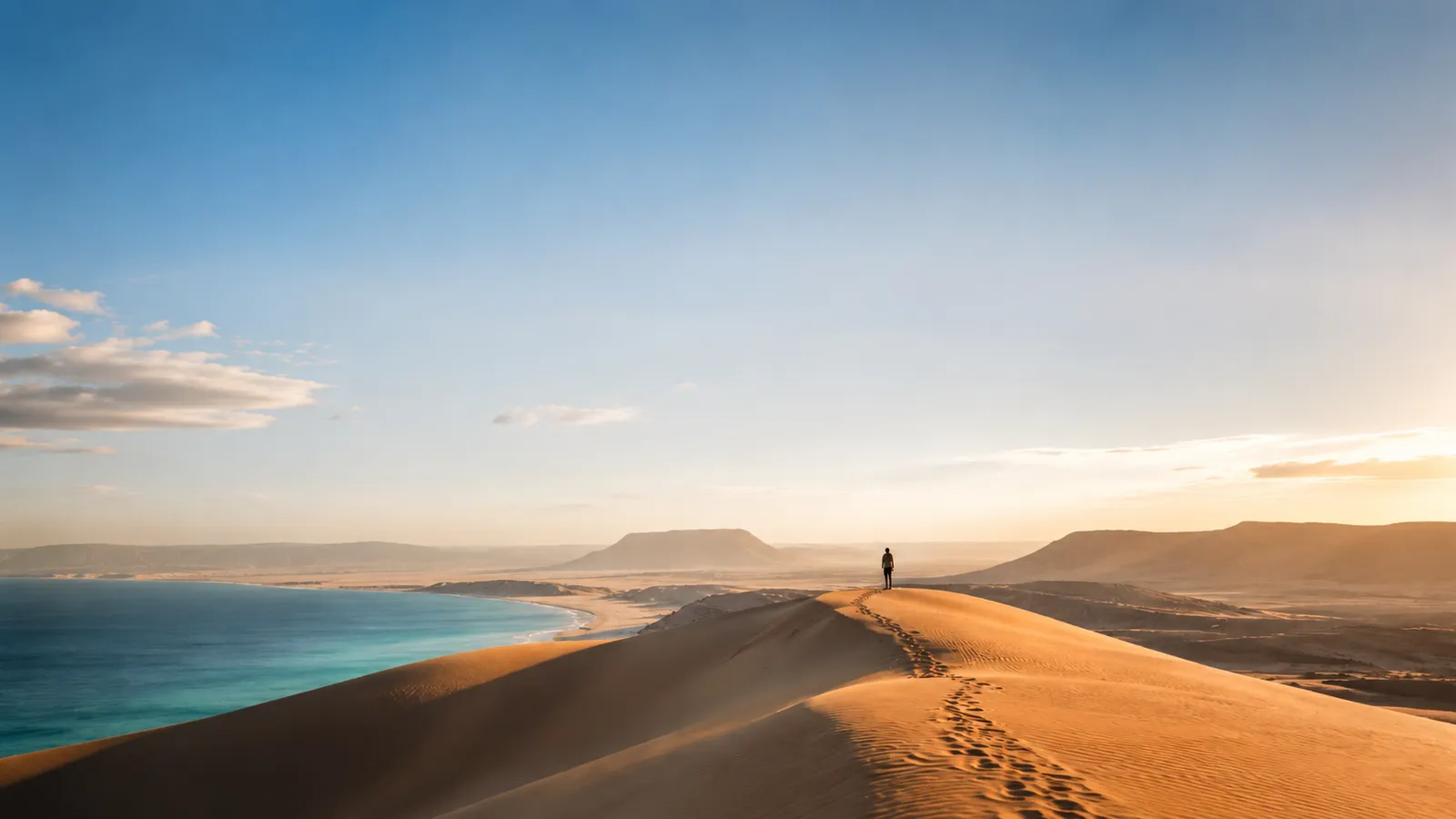 Dune overlooking the Dakhla lagoon at sunset